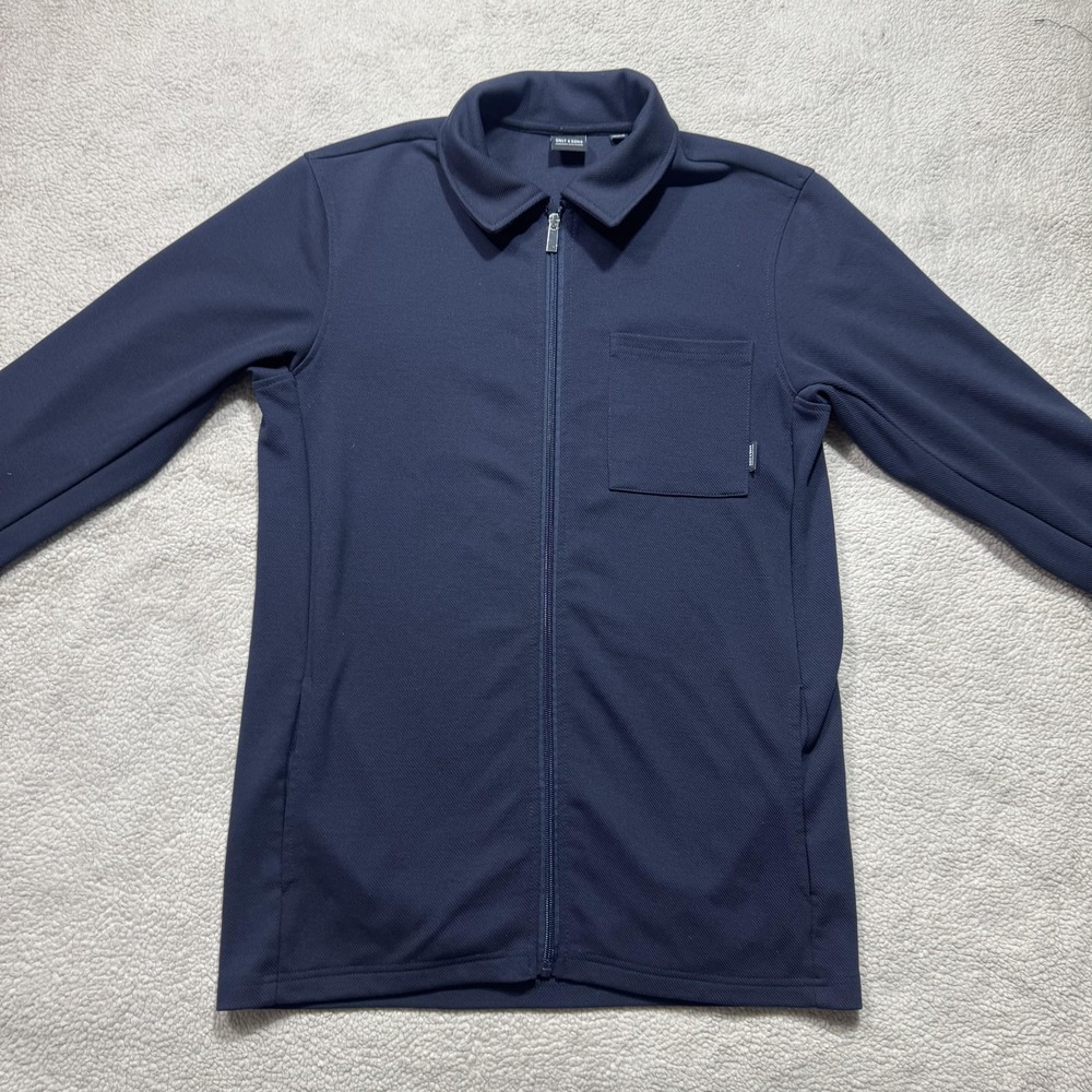 Only & Sons Overshirt Mens Large Navy Blue Full Zip Collar Pocket Stretch Casual - Picture 2 of 12
